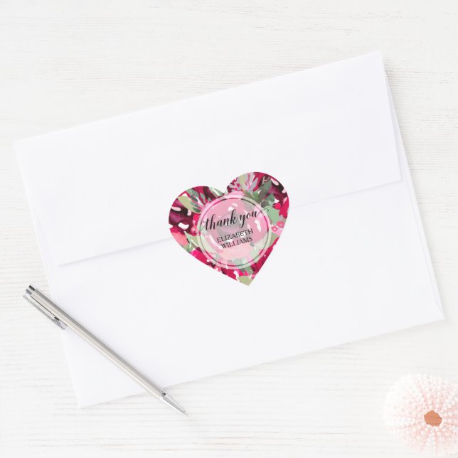 Sticker Cœur Merci aquarelle Floral (Enveloppe)