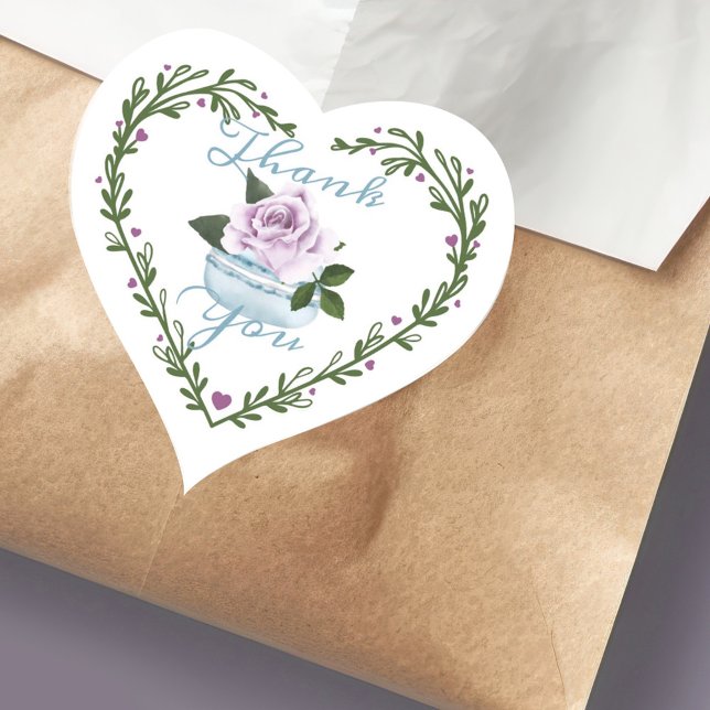 Sticker Cœur Merci Aquarelle Floral Blue Macaron Bakery (Créateur téléchargé)