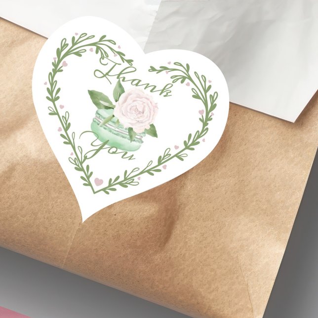 Sticker Cœur Merci Aquarelle Monnaie Florale Macaron Boulangeri (Créateur téléchargé)