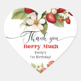 Sticker Cœur Merci beaucoup pour l'anniversaire de la fraise