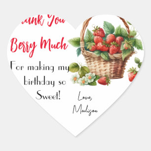 Sticker Cœur Merci Berry Beaucoup de fraises Floral Anniversair