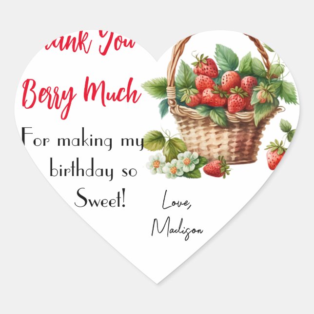 Sticker Cœur Merci Berry Beaucoup de fraises Floral Anniversair (Devant)