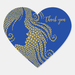 Sticker Cœur Merci Blue Gold Quinceañera Silhouette Cœurs
