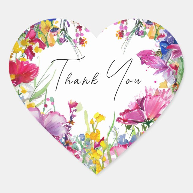 Sticker Cœur ❤️ MERCI 🌻 🌹 collection Meadow Blooms (Devant)