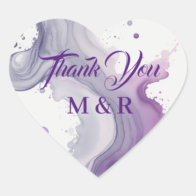 Sticker Cœur Merci d'aquarelle violet et rose Abstrait (Devant)