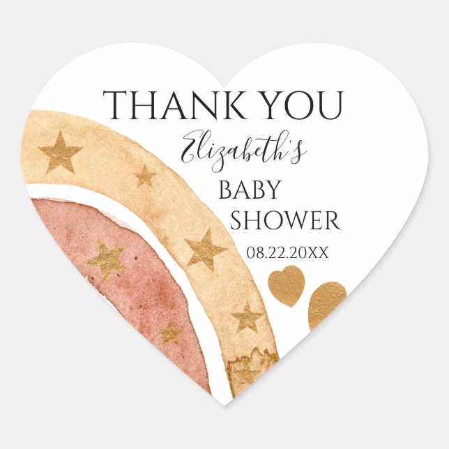 Sticker Cœur Merci de Baby shower arc-en-ciel Boho (Devant)