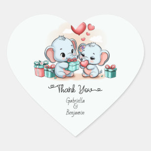 Sticker Cœur Merci de la journée Eléphant Cartoon