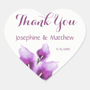 Sticker Cœur Merci de Mariage d'aquarelle violet Calla Lily