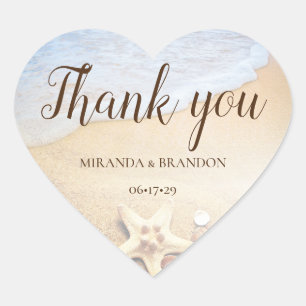 Sticker Cœur Merci de mariage tropical Starfish Beach