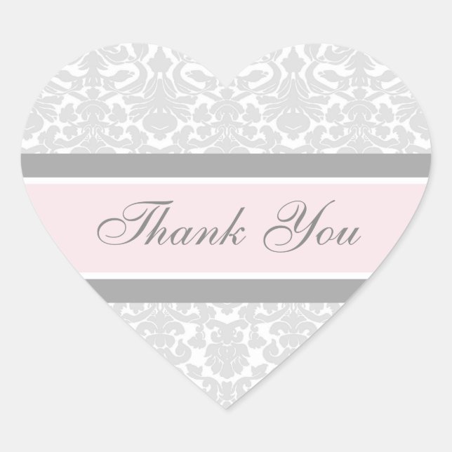 Sticker Cœur Merci en Damas rose  Enveloppe sceaux Mariage (Devant)