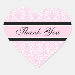 Sticker Cœur Merci en Damas rose  Enveloppe sceaux Mariage