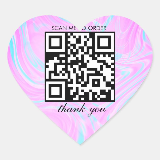 Sticker Cœur Merci en marbre rose QR Code Boutique (Devant)