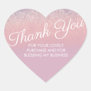 Sticker Cœur Merci Faux rose et paillettes scintillantes violet