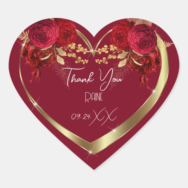 Sticker Cœur Merci Favor Flower Heart Bridal Sweet16th Gold (Devant)