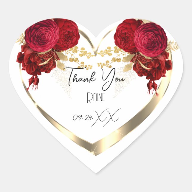 Sticker Cœur Merci Favor Flower Heart Bridal Sweet 16t Gold (Devant)