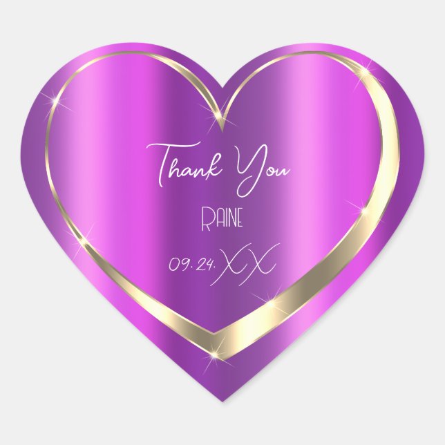 Sticker Cœur Merci Favor Purple Gold Heart Bridal Sweet16e (Devant)