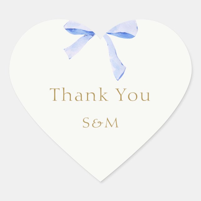 Sticker Cœur Merci Mariage à ruban bleu tendance (Devant)