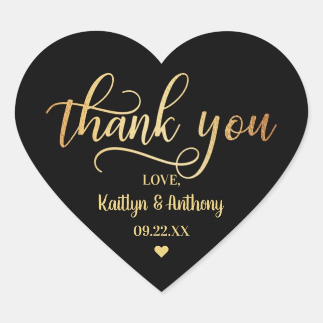 Sticker Cœur Merci Mariage chic Gold Foil (Devant)