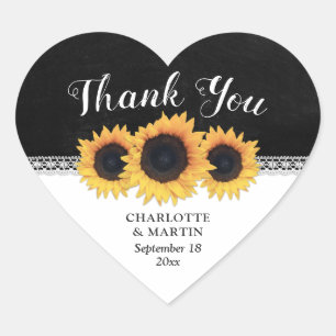 Sticker Cœur Merci Mariage de tournesol de tableau noir