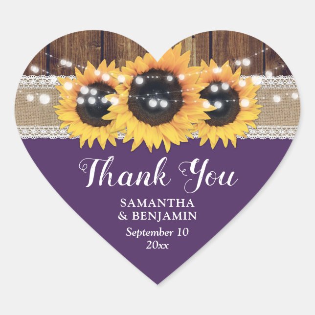 Sticker Cœur Merci Mariage de tournesol violet (Devant)
