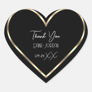 Sticker Cœur Merci Mariage Favoriser Black White Golden Heart