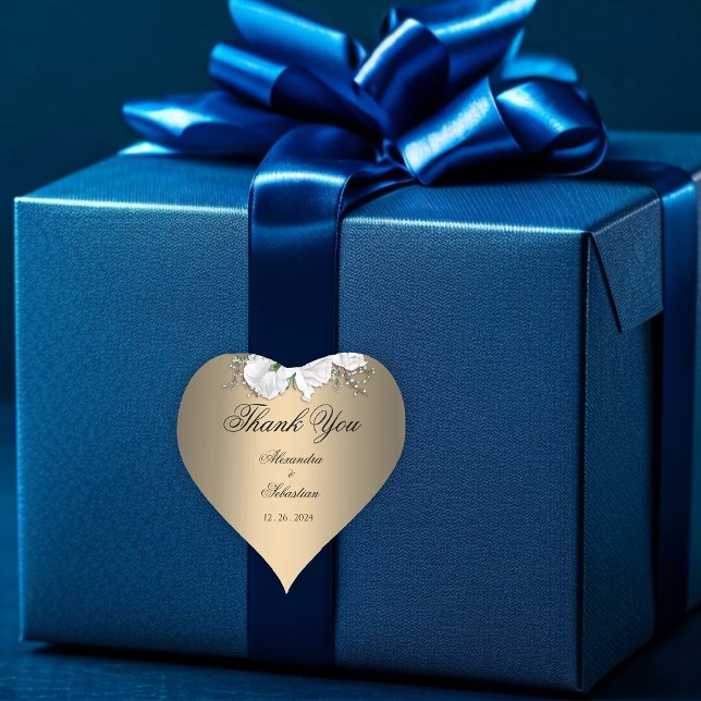 Sticker Cœur Merci Mariage Gold et White Rose (Créateur téléchargé)