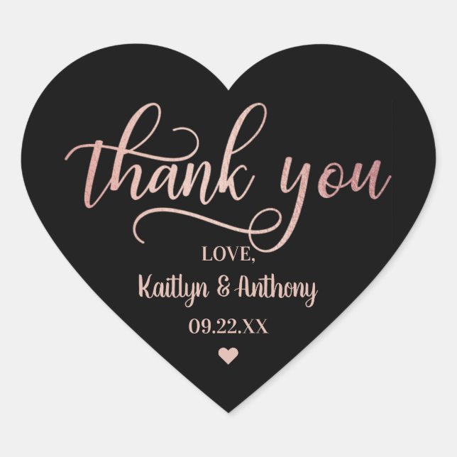 Sticker Cœur Merci Mariage Rose chic Gold Foil (Devant)