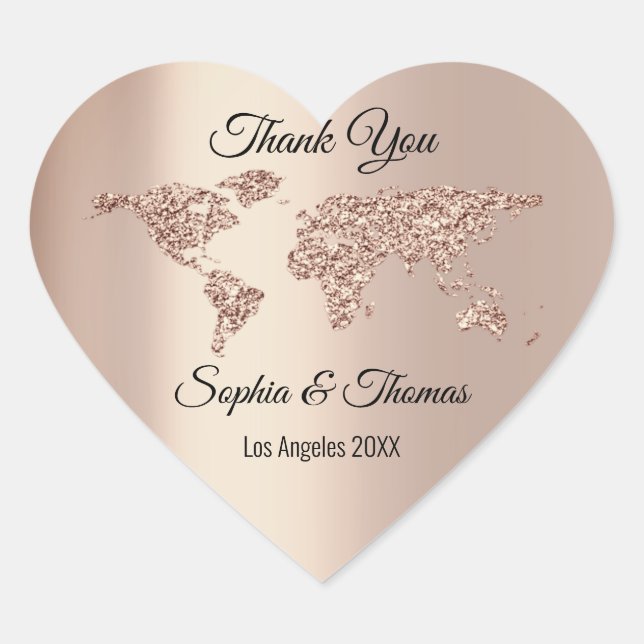 Sticker Cœur Merci Mariage World Map Destination Rose Coeur (Devant)