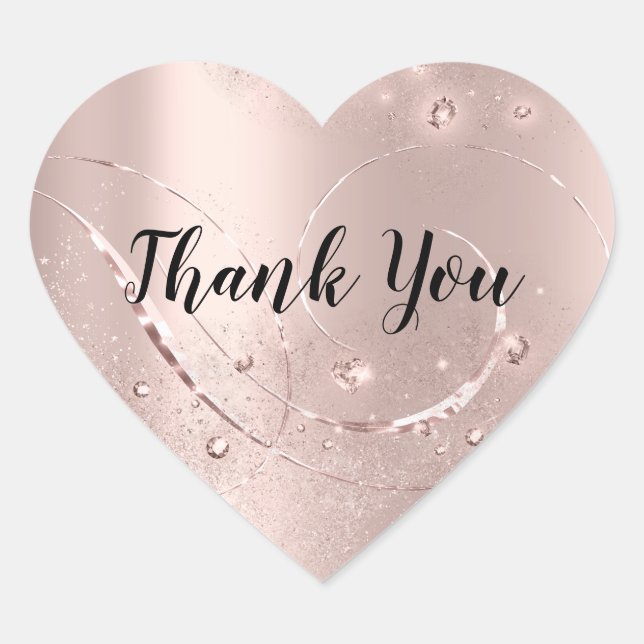 Sticker Cœur Merci Nom Paillettes Rose Mariage Douce 16e (Devant)