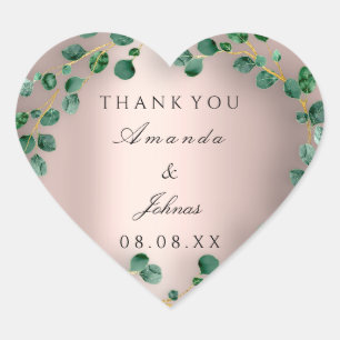 Sticker Cœur Merci Nom Rose Coeur Eucalyptus Mariage vert