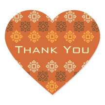 Sticker Coeur Merci orange Retro Design Carré