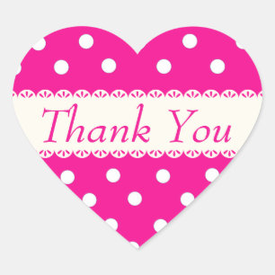 Sticker Cœur Merci Pink Fuschia & White Polka Dot