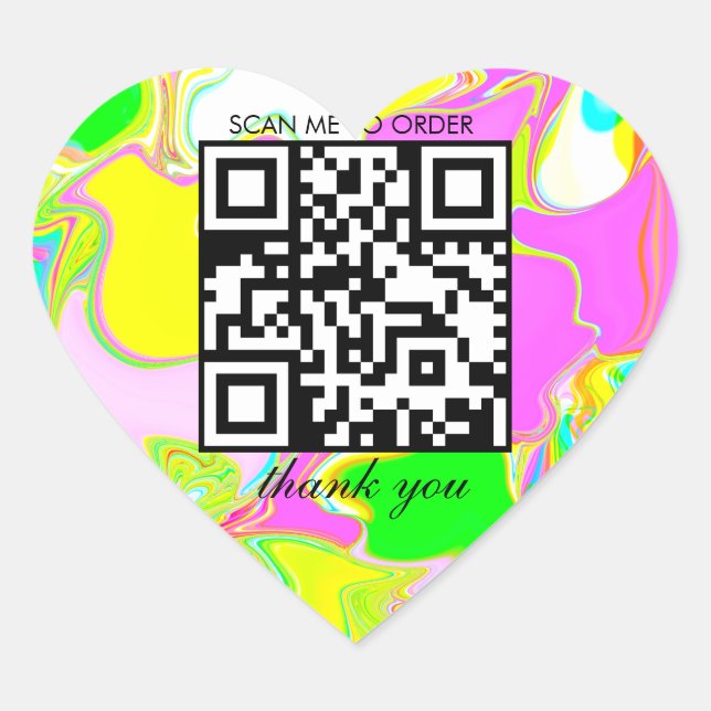 Sticker Cœur Merci QR Code Boutique Boutique Business Neon (Devant)