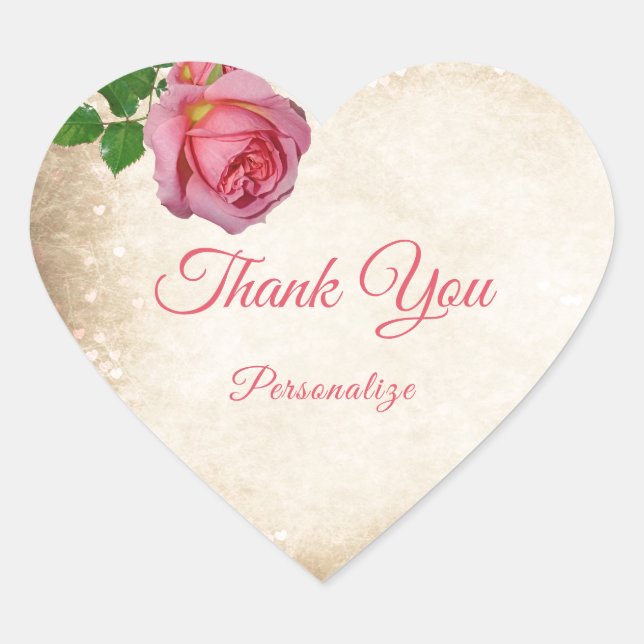 Sticker Cœur Merci romantique rose rose Personnaliser (Devant)