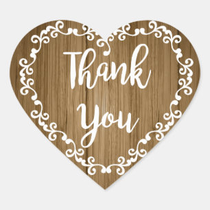 Sticker Cœur Merci rustique Brown Bois blanc Coeur floral