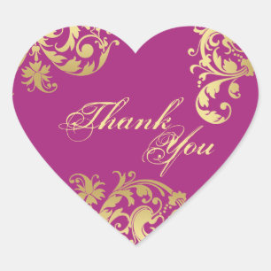 Sticker Cœur Merci Seal - Fuschia & Gold Floral Mariage