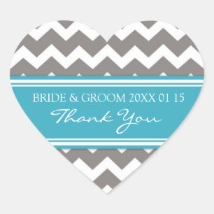 Sticker Cœur Merci turquoise gris de Chevron épousant des