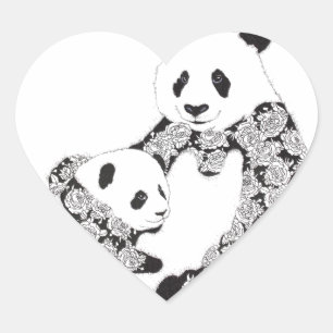 Sticker Cœur Mère et bébé CUB de panda