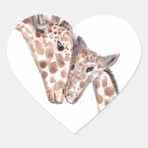 Sticker Cœur Mère girafe avec bébé