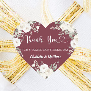 Sticker Cœur Merlot bordeaux fleurs blanches merci mariage
