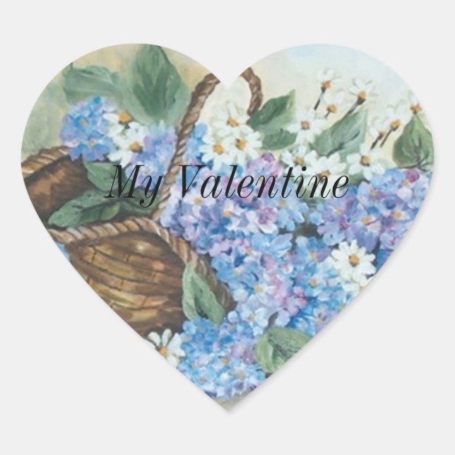 Sticker Cœur Mes hydrangées de Saint Valentin dans le panier de (Devant)