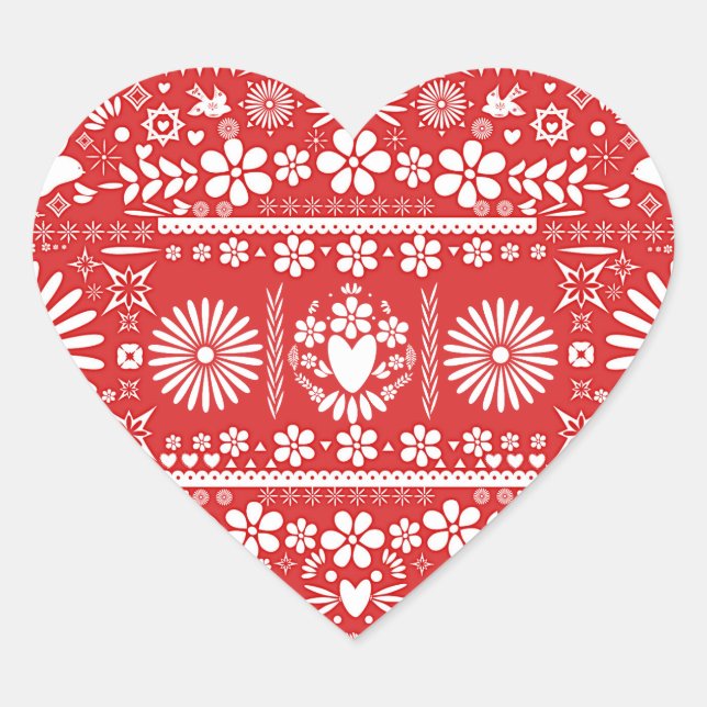 Sticker Cœur Mexique Picado Rouge & Livre blanc Mariage Mariage (Devant)