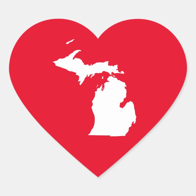 Sticker Cœur Michigan en blanc et rouge (Devant)