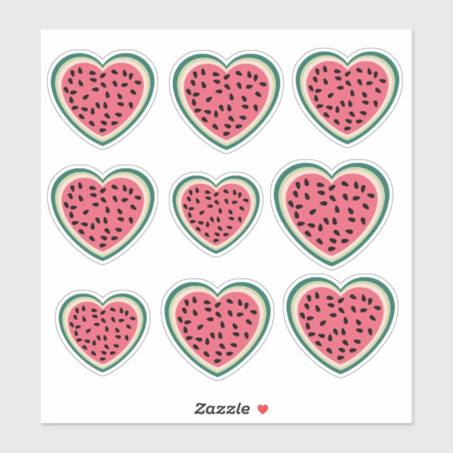 Sticker coeur mignon palestine pastèques colorées (Feuille)