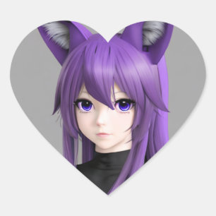 Sticker Cœur Mignonne fille Anime avec des oreilles Fox