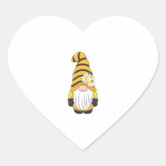 Sticker Cœur Mignonne Gnome Abeille Avec Fleurs