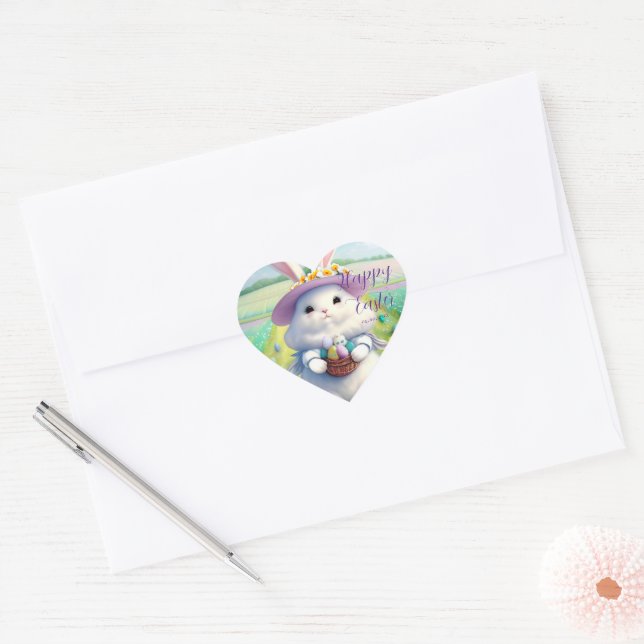 Sticker Cœur Mignonne lapin de Pâques 01 (Enveloppe)