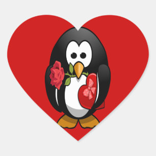 Sticker Cœur Mignonne Saint Valentin Pingouin Drôle Drôle Carto
