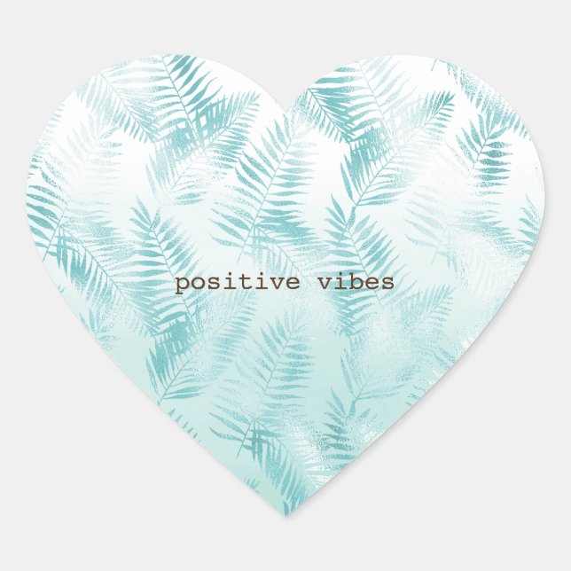 Sticker Cœur Mint Aqua Ombre Feuilles tropicaux (Devant)