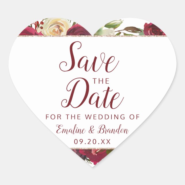 Sticker Cœur Mistletoe Manor aquarelle hiver Enregistrer la dat (Devant)